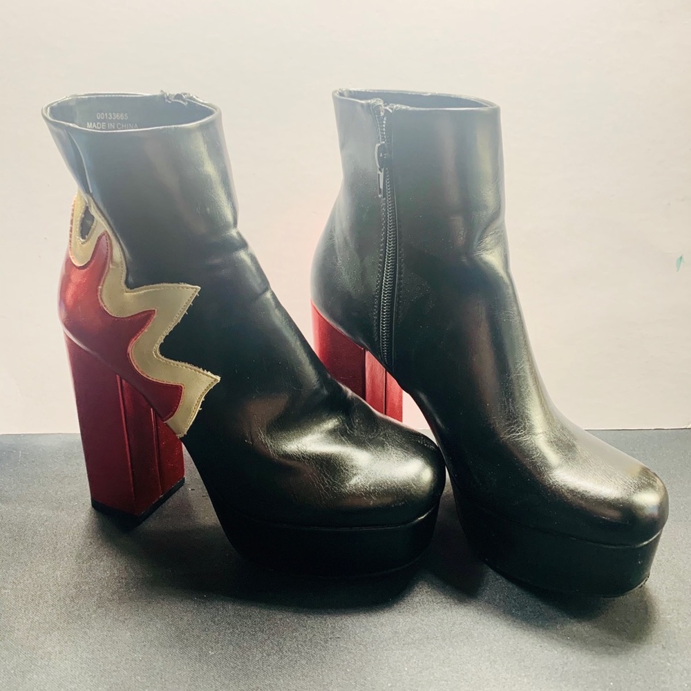 Red Flame Black Boot Heels